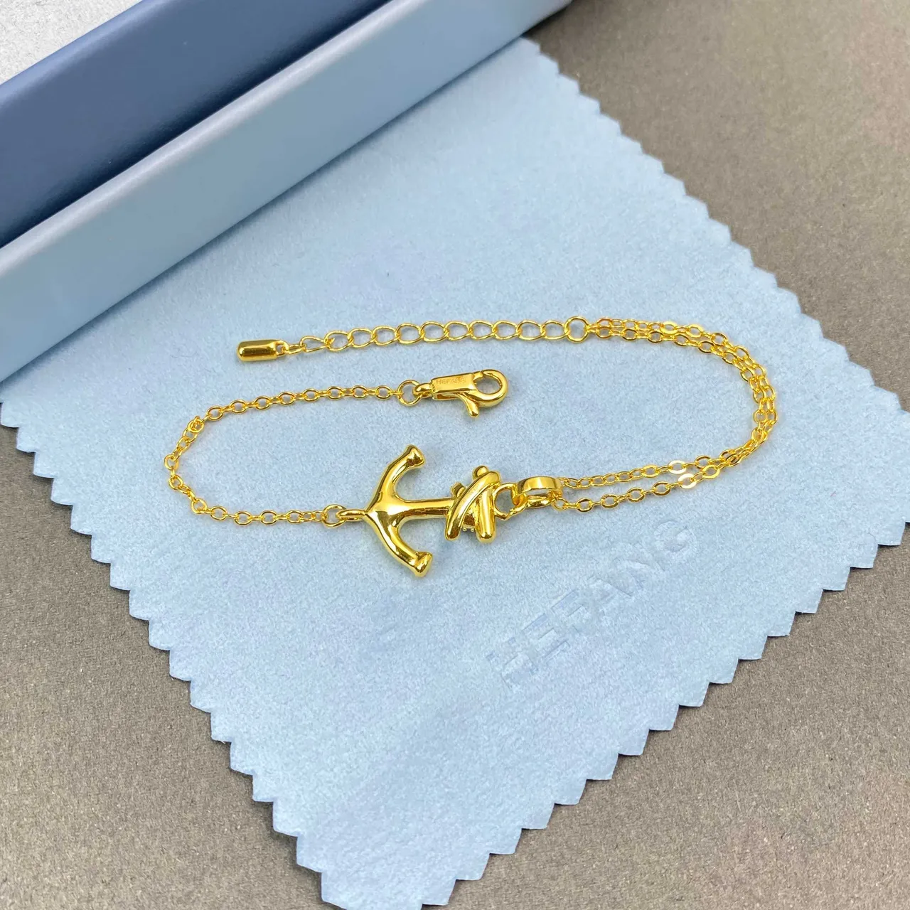HEFANG Anchor Charm Gold Chain Bracelet 7