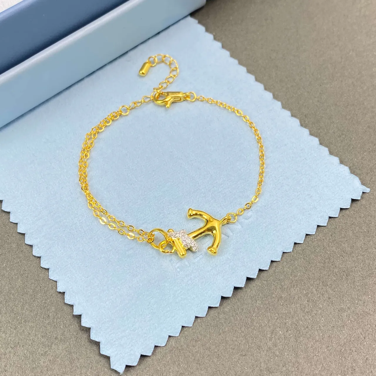 HEFANG Anchor Charm Gold Chain Bracelet 8
