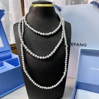 HEFANG قلادة لؤلؤيات وكريستال متعددة الطبقات متعددة الخيوط