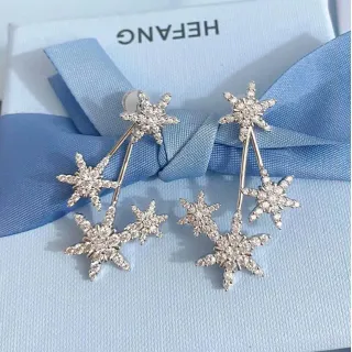 HEFANG Multi-Star Pavé Crystal Dangle Earrings