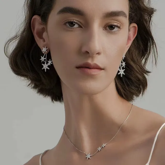 HEFANG Multi-Star Pavé Crystal Dangle Earrings 2