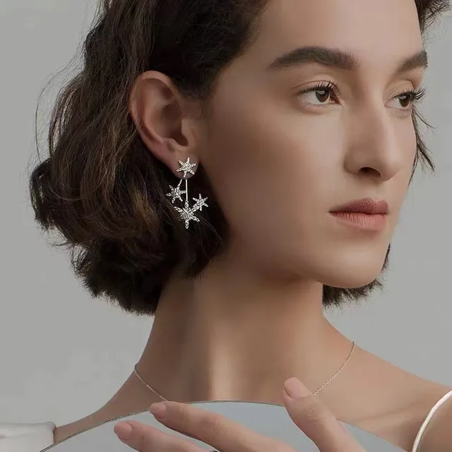HEFANG Multi-Star Pavé Crystal Dangle Earrings 4