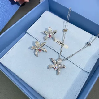 HEFANG Orquídea Prata Multicolor Floral Pavé-Set Pétalas Colar