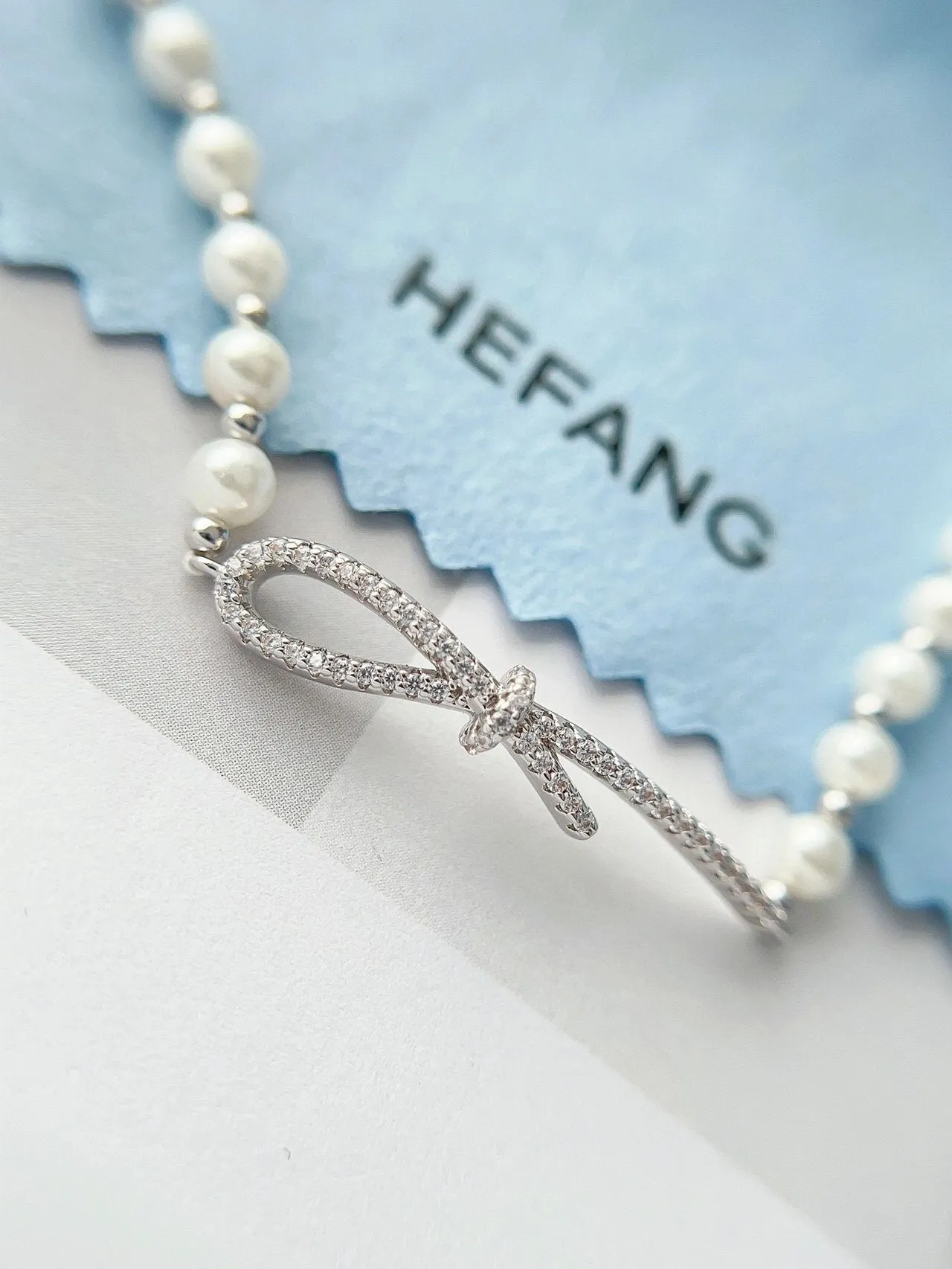 HEFANG Pearl and Crystal Bow Bracelet 5