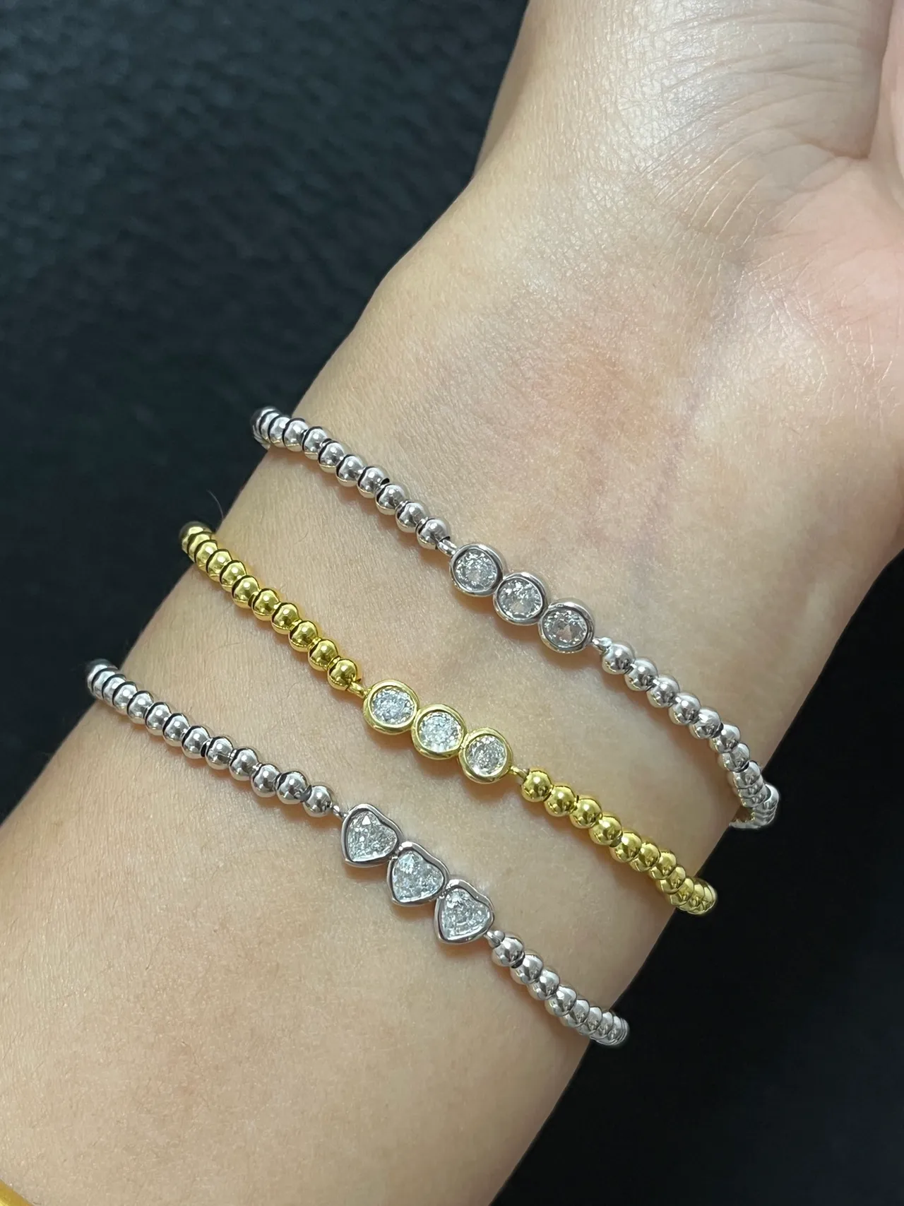 HEFANG Silver Gold Beaded Chain Heart Motif Bracelet 3