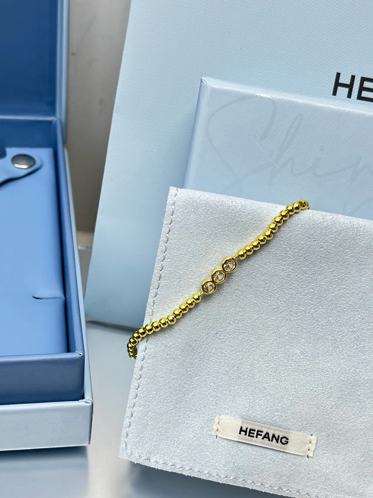 HEFANG Silver Gold Beaded Chain Heart Motif Bracelet 6