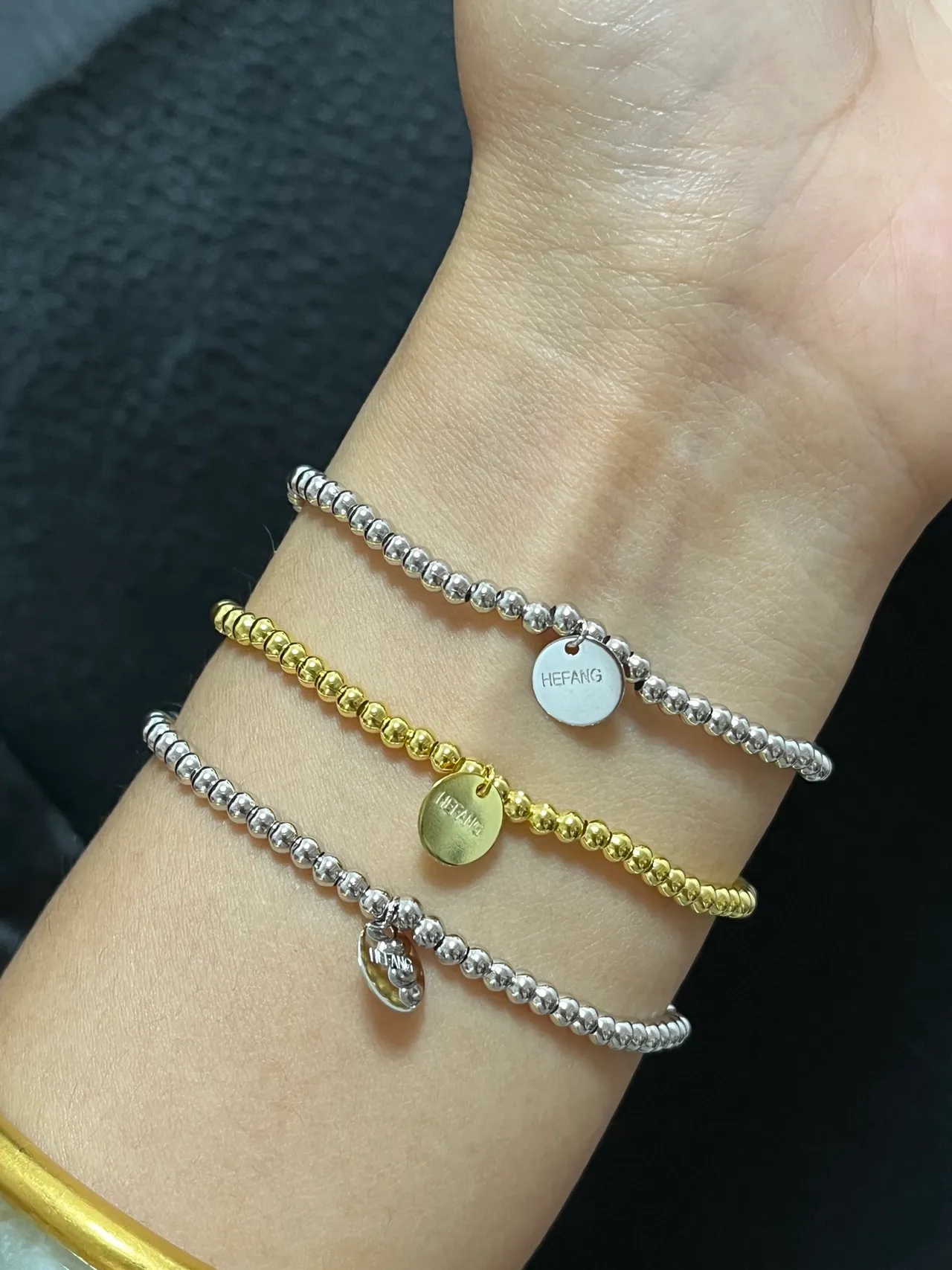 HEFANG Silver Gold Beaded Chain Heart Motif Bracelet 7