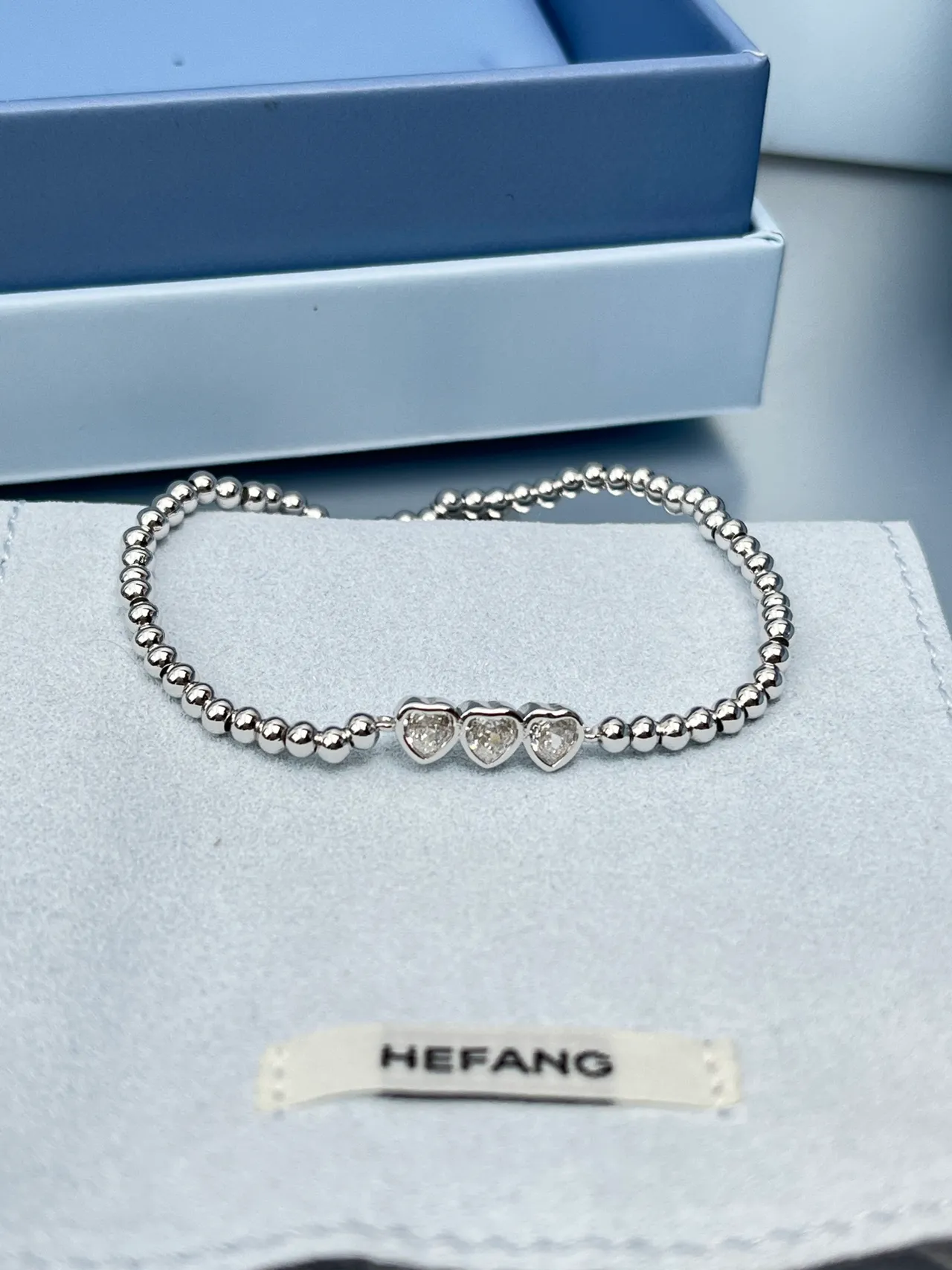 HEFANG Silver Gold Beaded Chain Heart Motif Bracelet 8