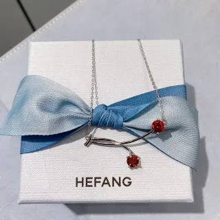 HEFANG قلادة فضية سلسلة حمراء قضيب منحني
