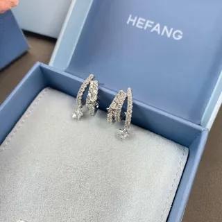 HEFANG Silver White Pavé-Crystal Dangling Star Charm Earrings