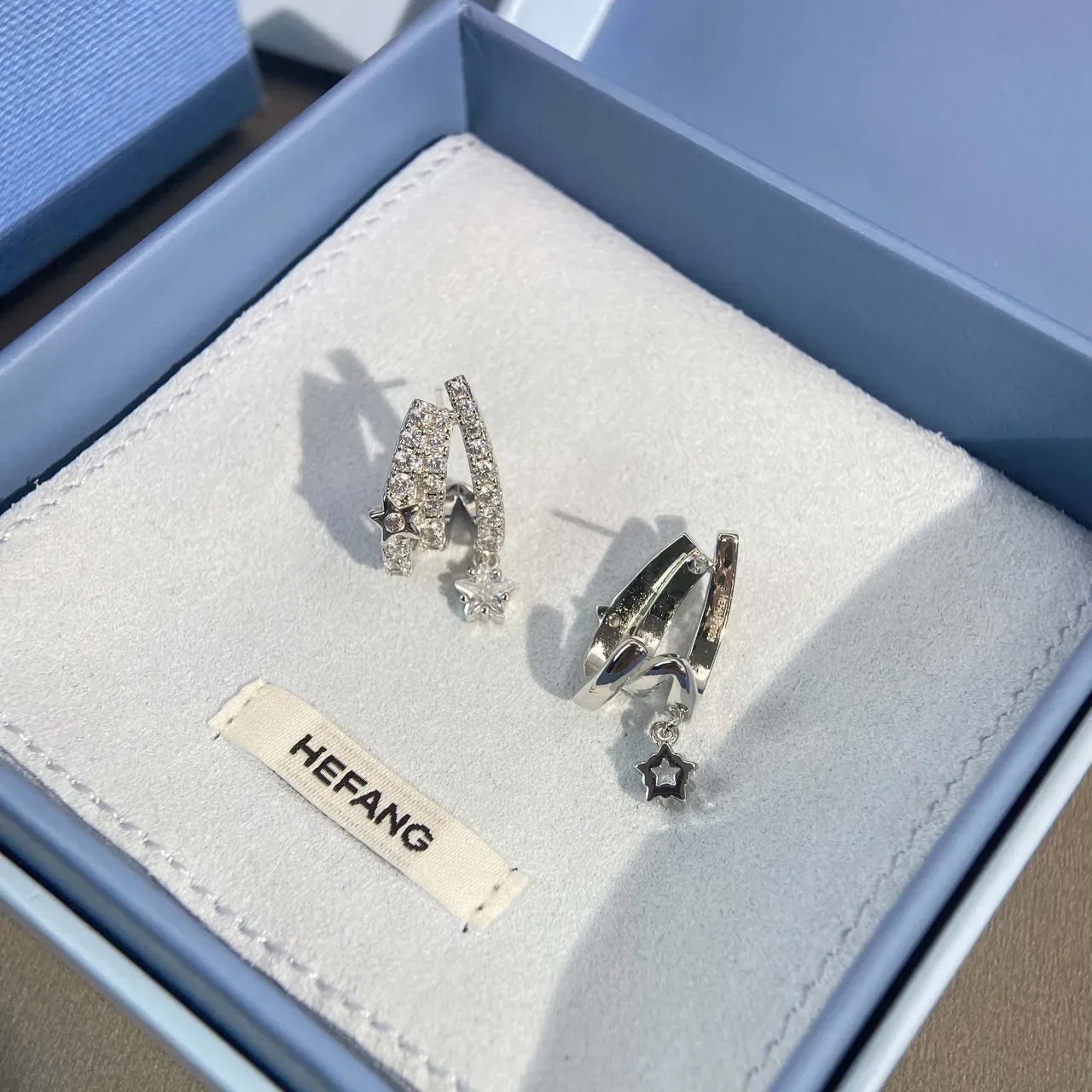 HEFANG Silver White Pavé-Crystal Dangling Star Charm Earrings 6