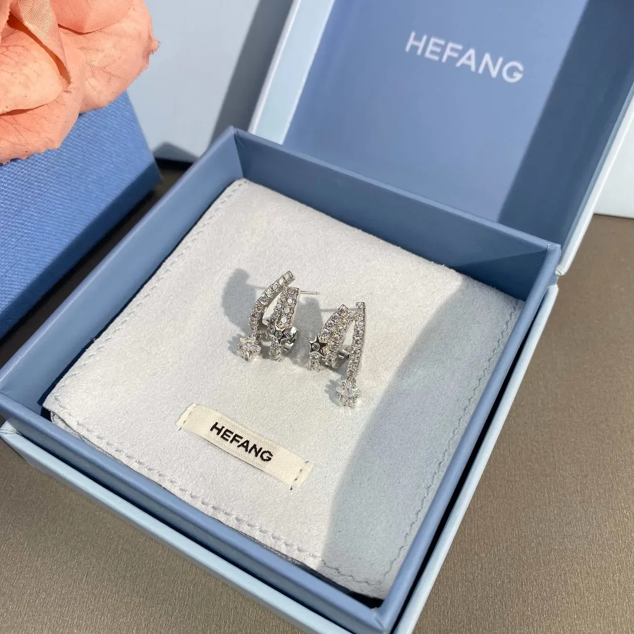 HEFANG Silver White Pavé-Crystal Dangling Star Charm Earrings 7