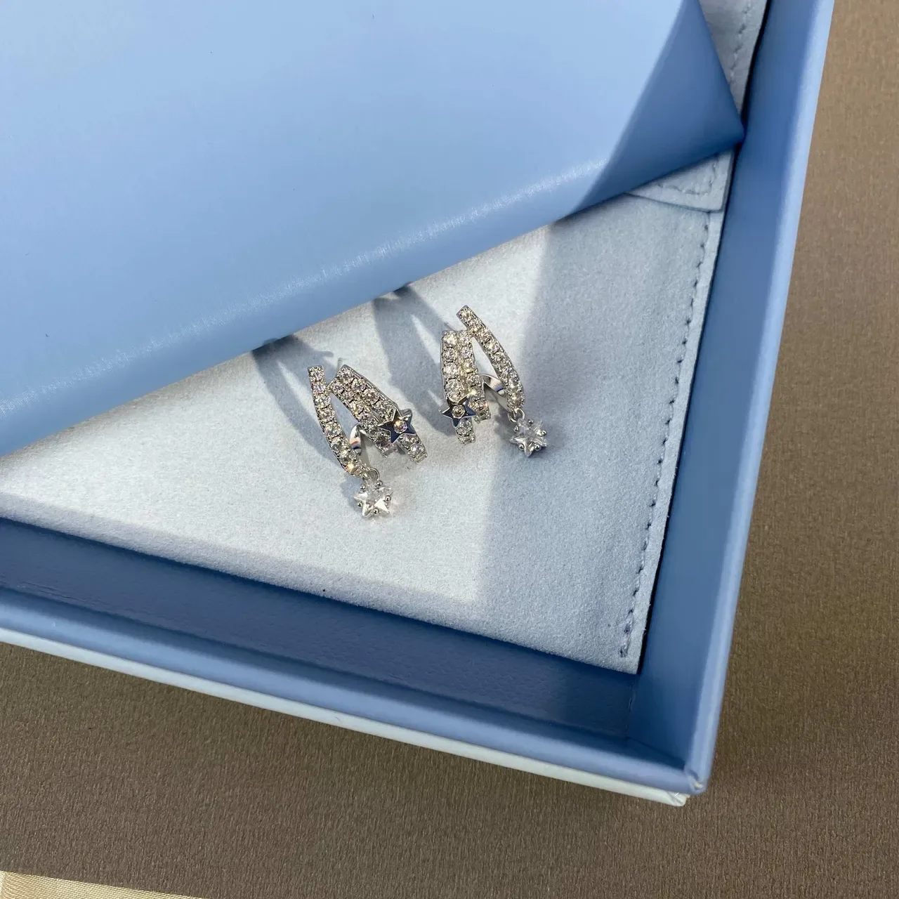 HEFANG Silver White Pavé-Crystal Dangling Star Charm Earrings 8