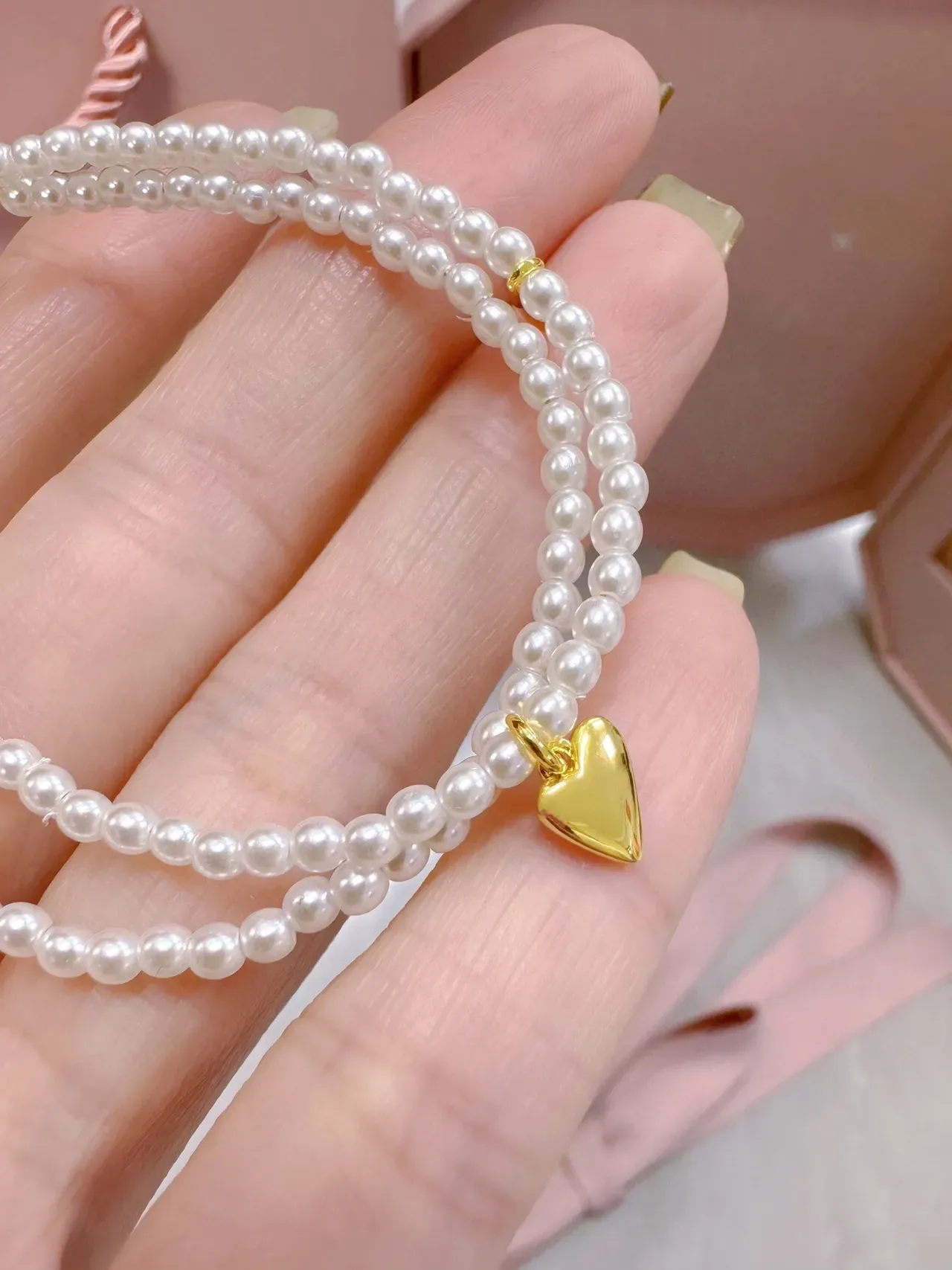 HEFANG White Gold Triple-Strand Pearl Necklace 9