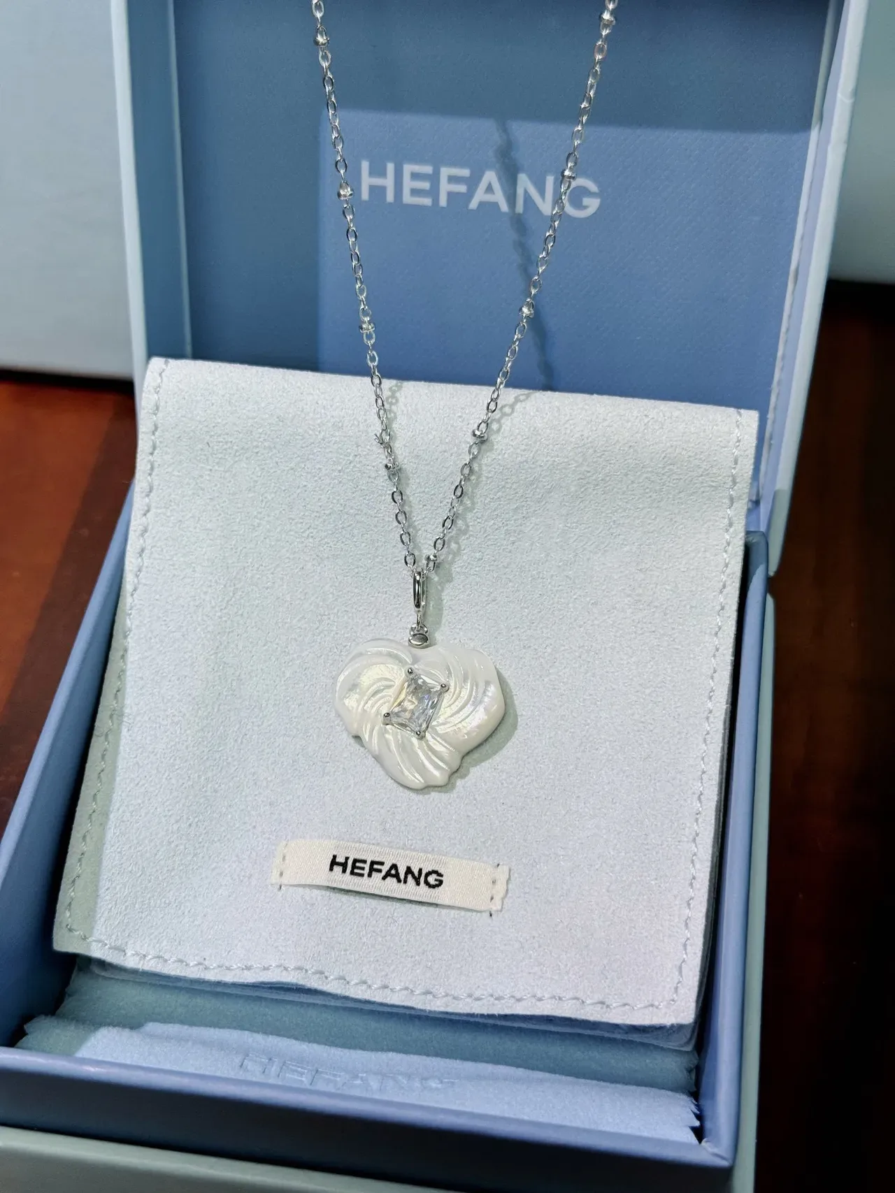 HEFANG White Silver Shell-Inspired Swirl Princess-Cut Stone Earrings 3