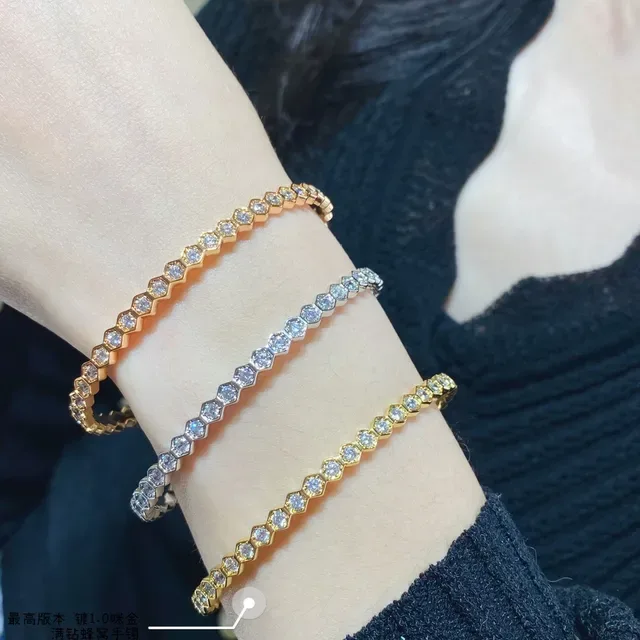 Hexagonal-Link Pavé Crystal Stackable Bangle Bracelets 9