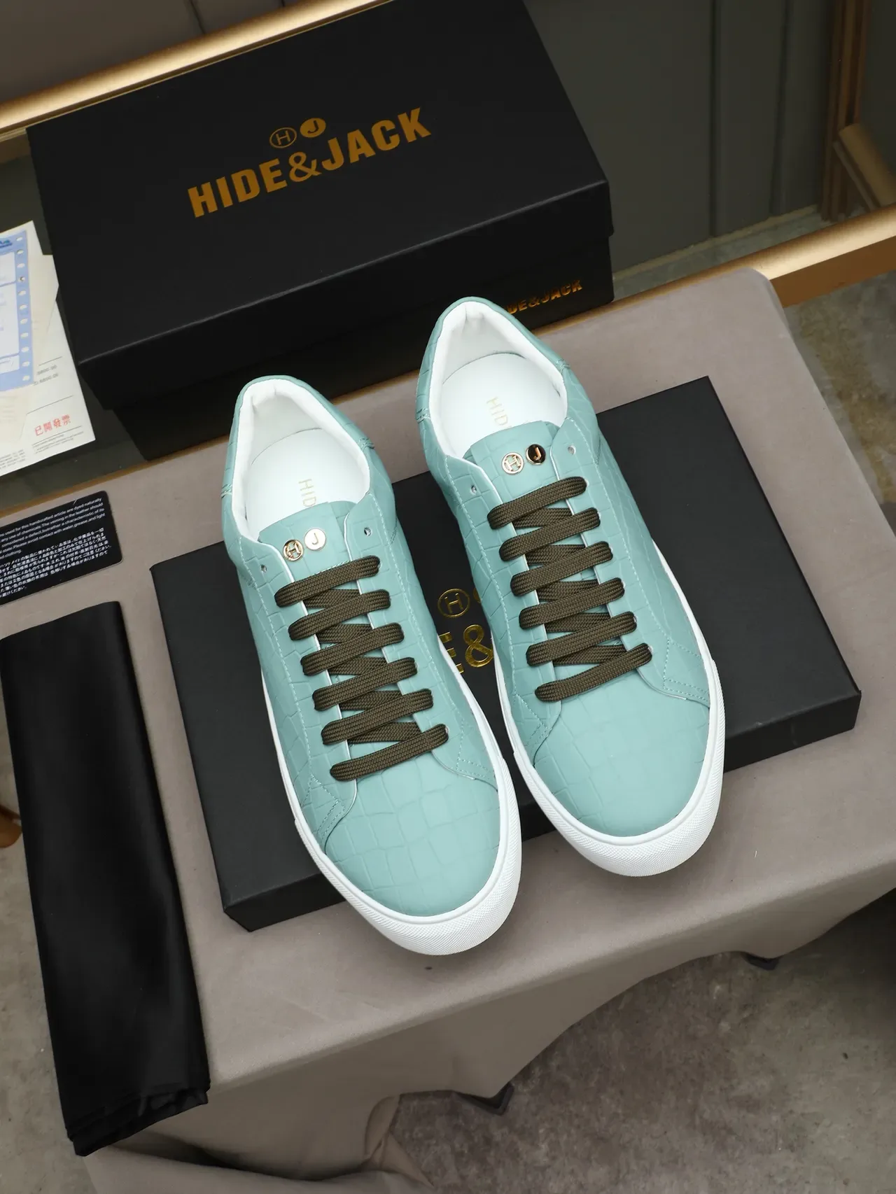 HIDE&JACK Croc-Embossed Mint Blue Low-Top Lifestyle Sneaker 4