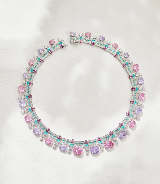 High-Collar Multi-Gem Enamel-Accented Pavé-Diamond Necklace 6