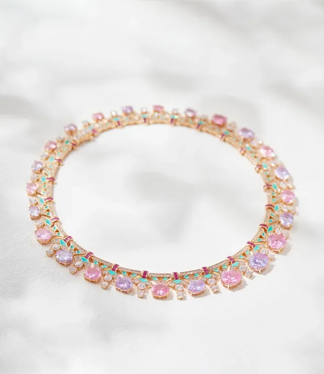 High-Collar Multi-Gem Enamel-Accented Pavé-Diamond Necklace 7