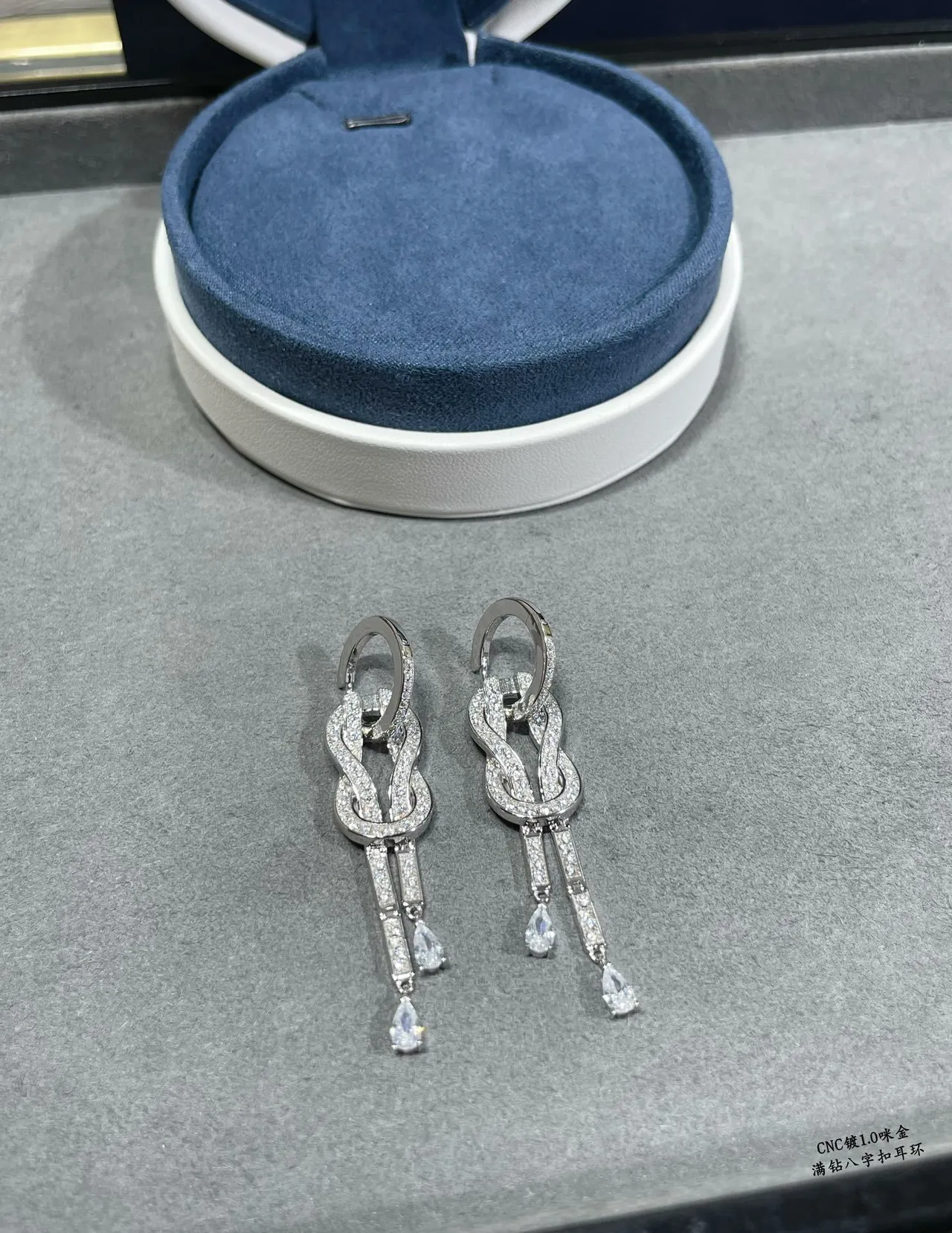 Knot Motif Pavé-Set Dual-Drop Teardrop Earrings 2