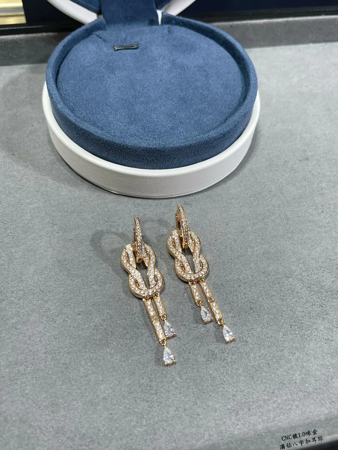 Knot Motif Pavé-Set Dual-Drop Teardrop Earrings 3