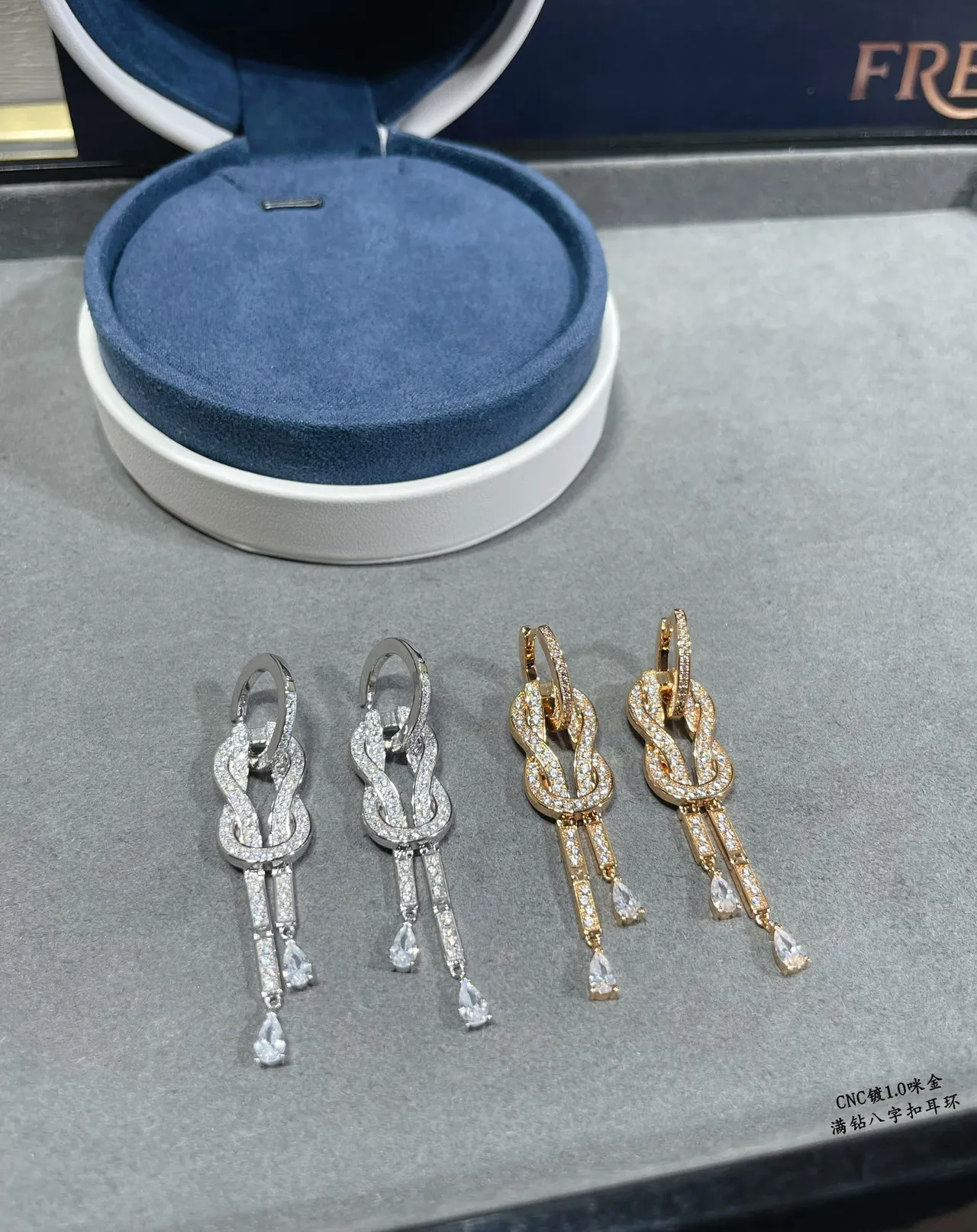 Knot Motif Pavé-Set Dual-Drop Teardrop Earrings 8