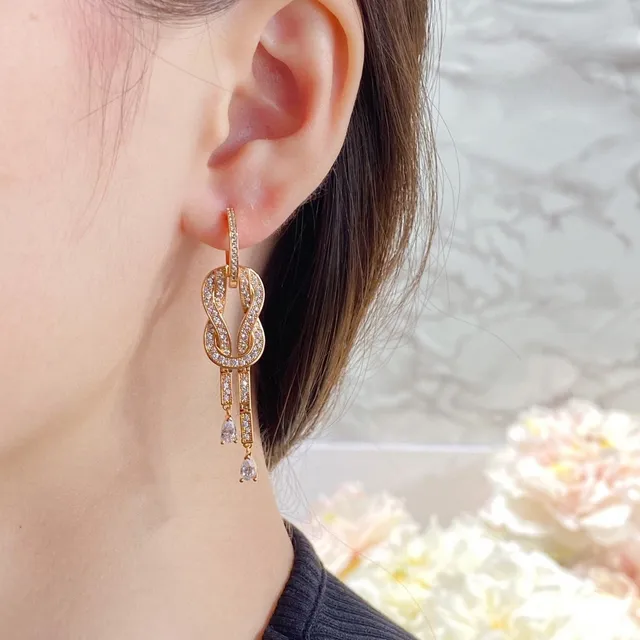 Knot Motif Pavé-Set Dual-Drop Teardrop Earrings 9