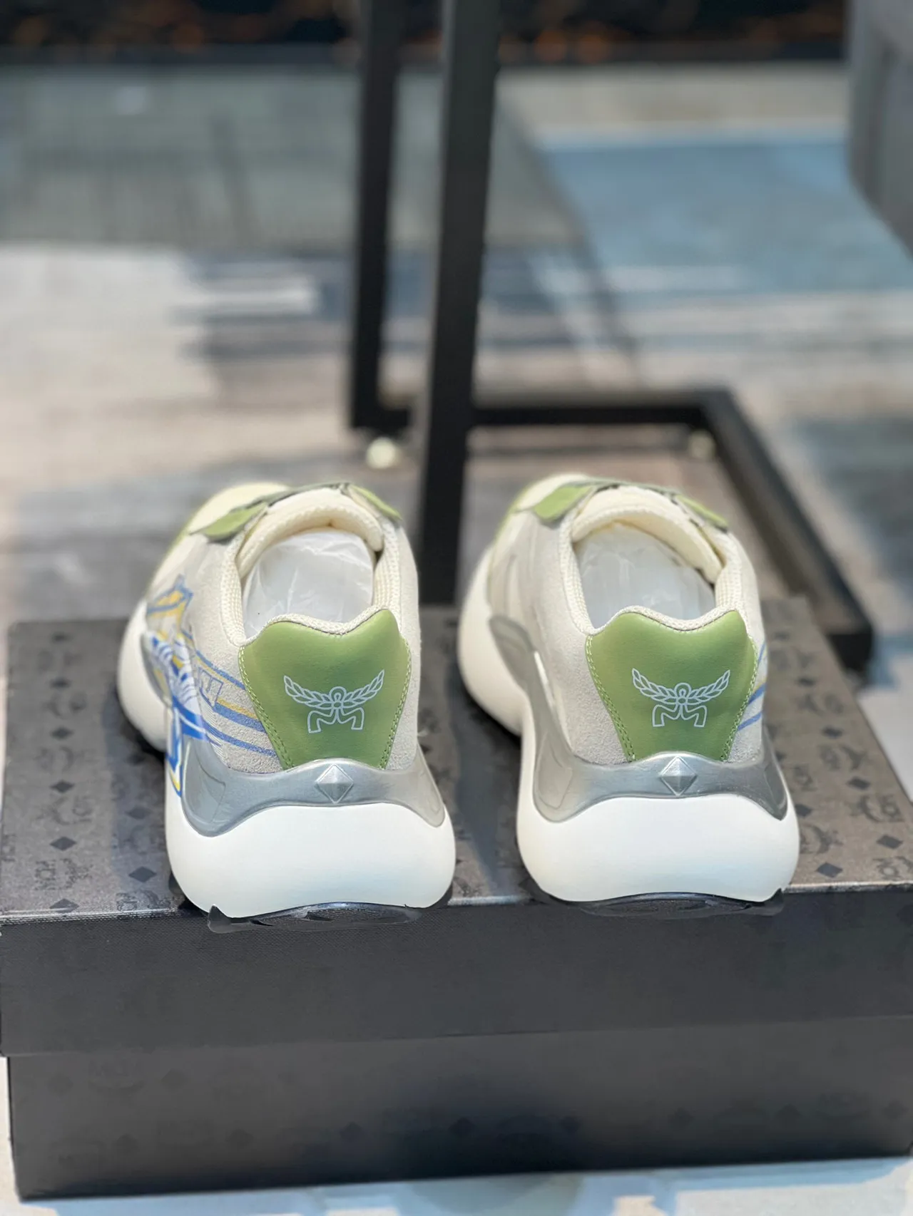 Lime Green and Blue Graphic Racing Sneaker 2