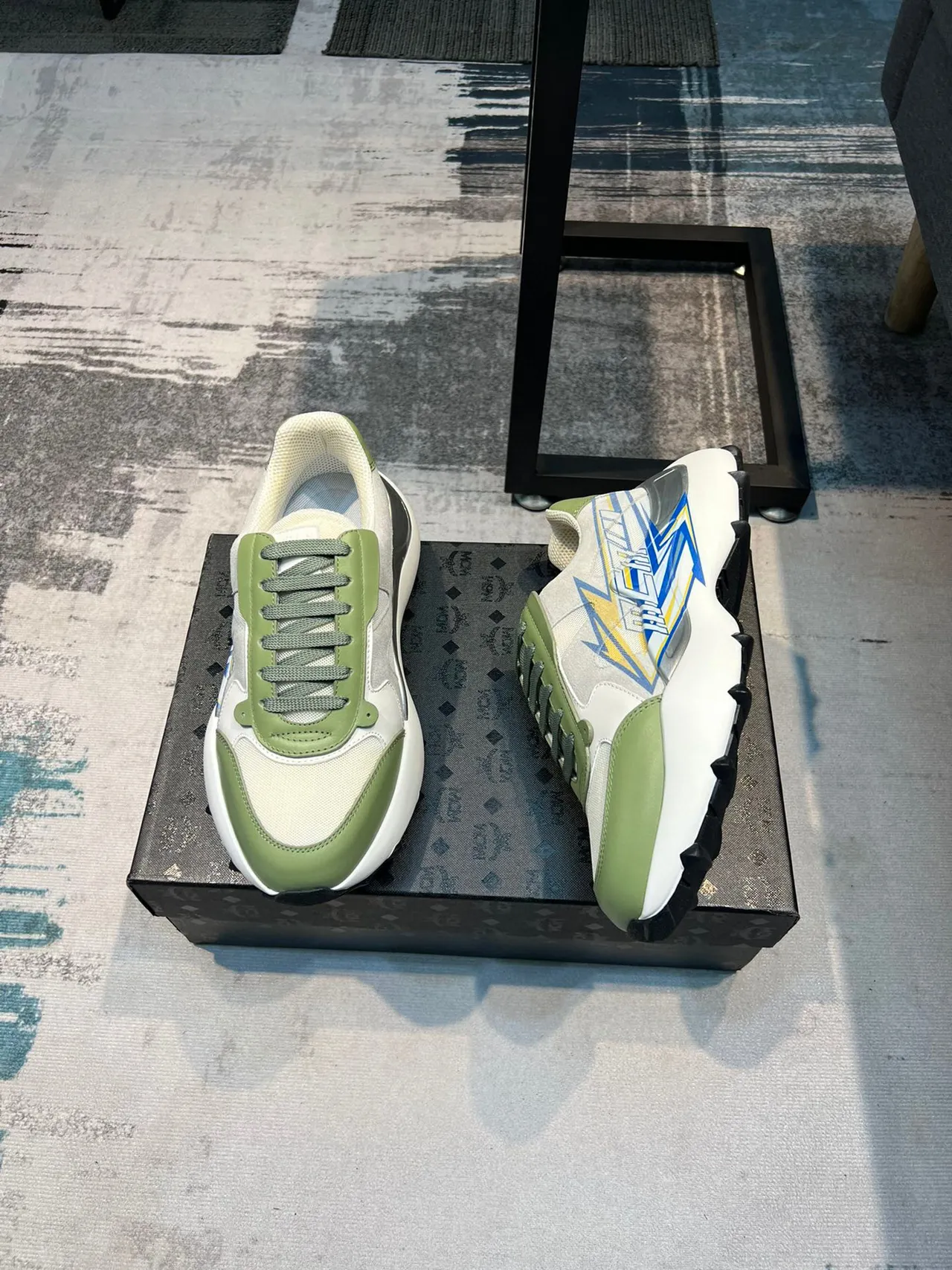 Lime Green and Blue Graphic Racing Sneaker 4