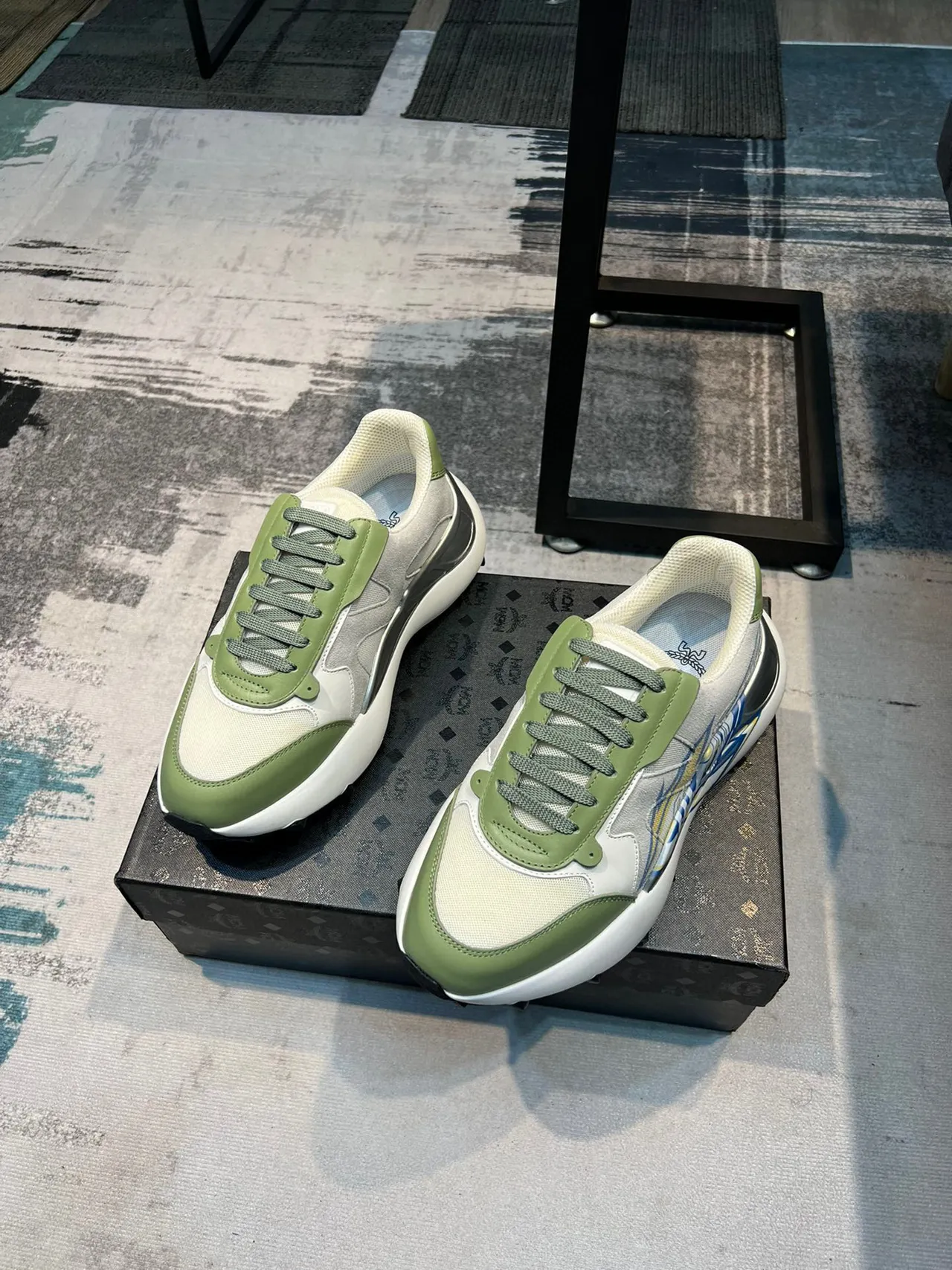 Lime Green and Blue Graphic Racing Sneaker 5