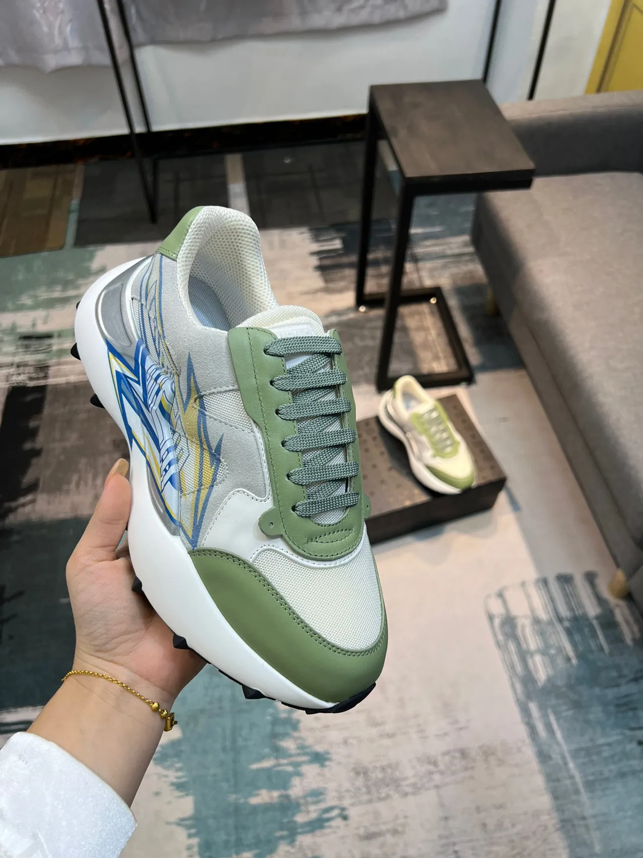 Lime Green and Blue Graphic Racing Sneaker 6