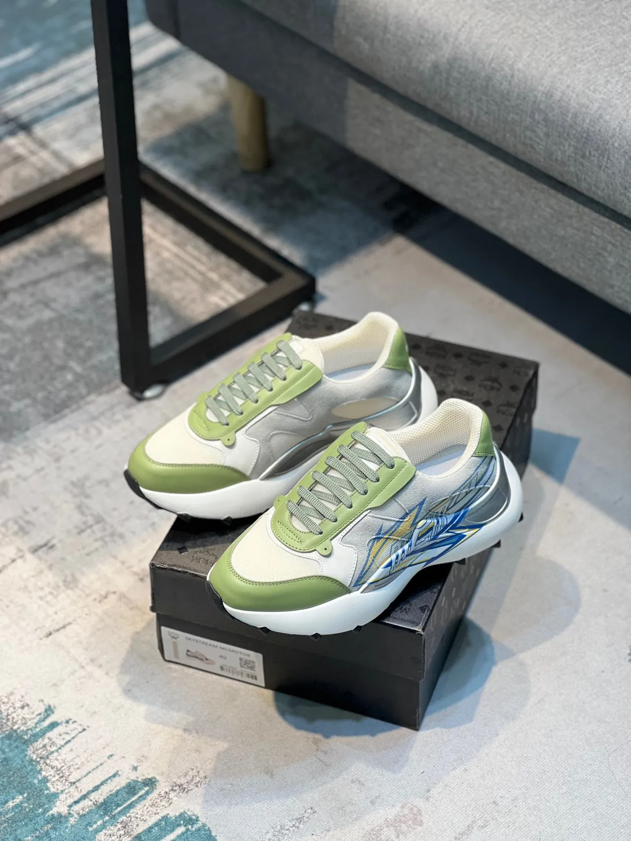 Lime Green and Blue Graphic Racing Sneaker 7