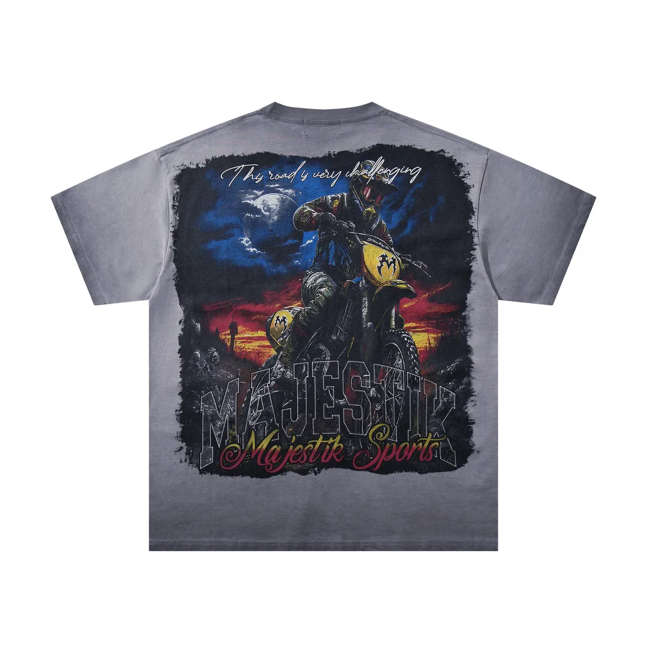 MAJESTIK Graphic-Print Motocross-Themed Oversized T-Shirt 4