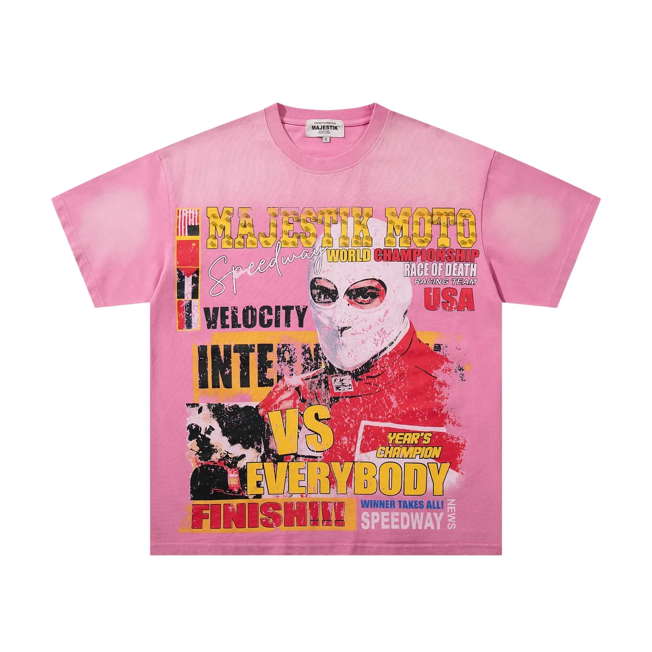 MAJESTIK Moto Graphic Print Pink Oversized T-Shirt 4