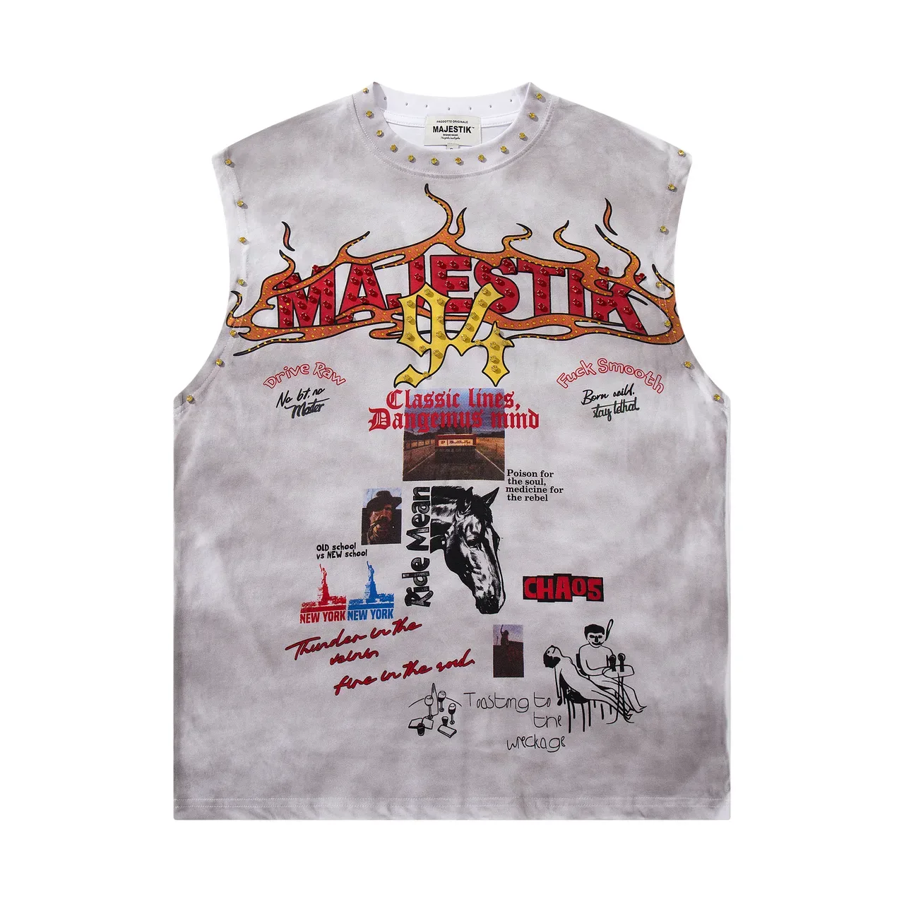 MAJESTIK Tie-Dye Gray Studded Graphic Vest Top 2