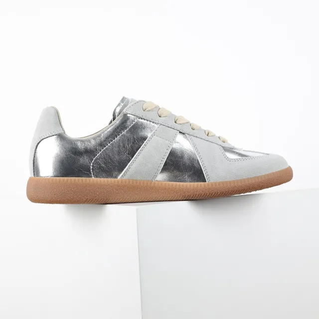 Metallic Silver and Gray Suede Lifestyle Sneakers 7