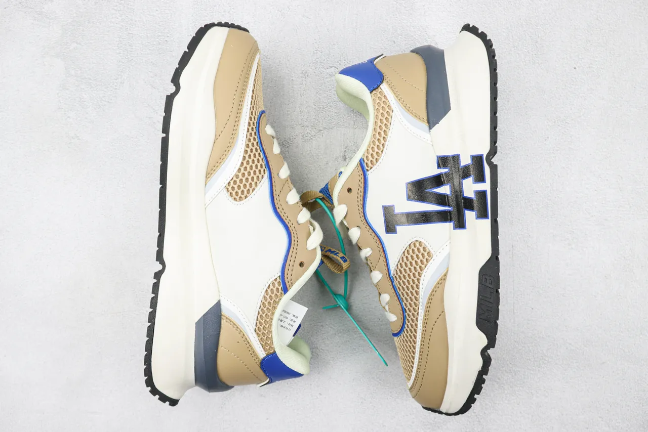 MLB Beige Blue Layered Mesh And Synthetic Upper Bold Team Logo Side Panel Lifestyle Sneakers 2