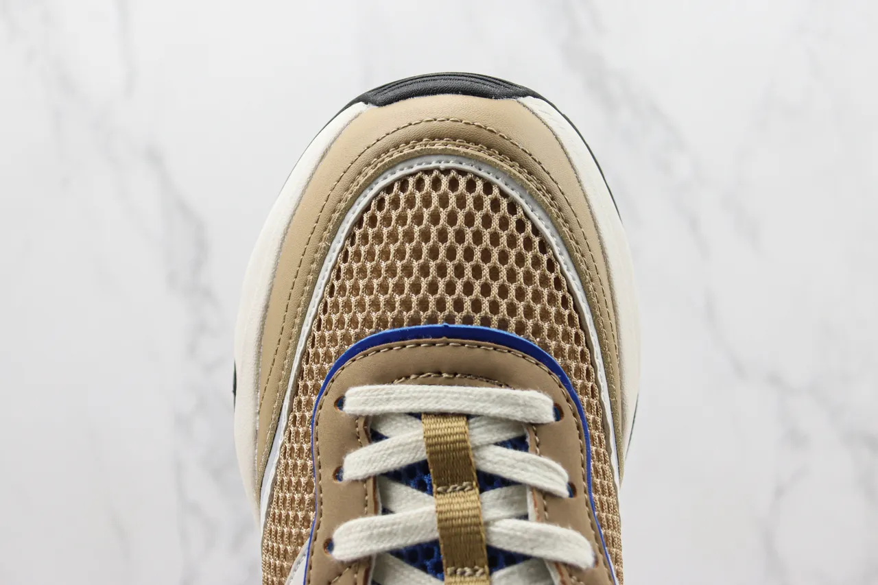MLB Beige Blue Layered Mesh And Synthetic Upper Bold Team Logo Side Panel Lifestyle Sneakers 6