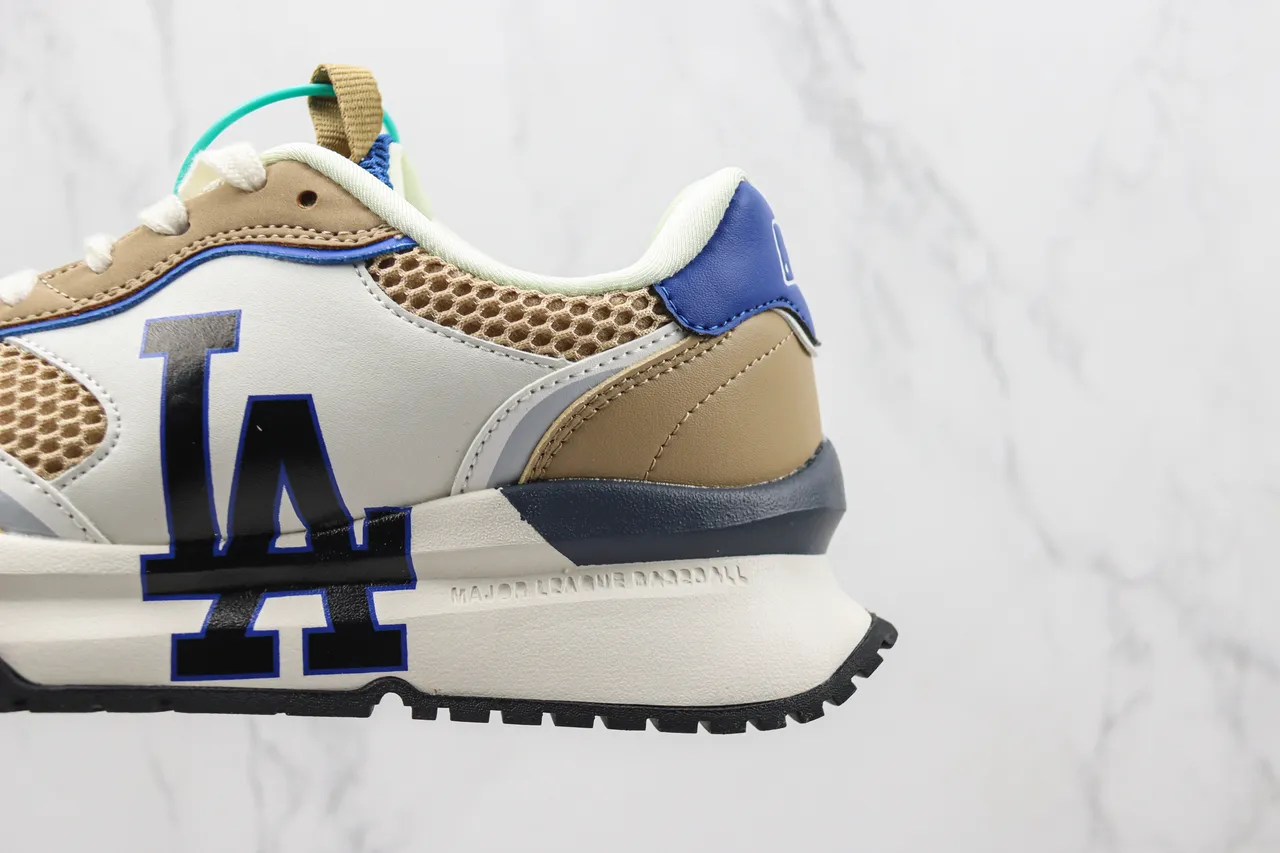 MLB Beige Blue Layered Mesh And Synthetic Upper Bold Team Logo Side Panel Lifestyle Sneakers 7