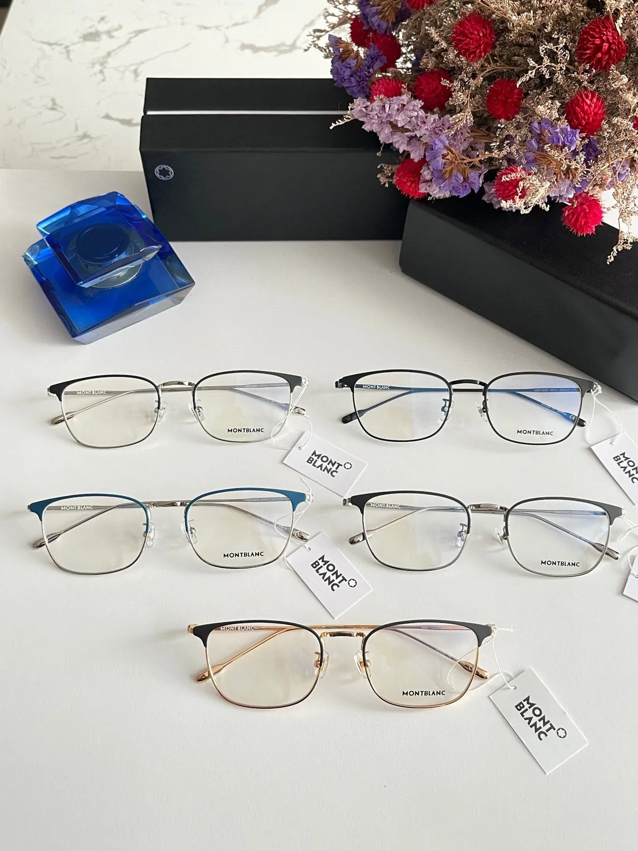 Montblanc Silver Black Rimless Metal Temple Optical Glasses 4
