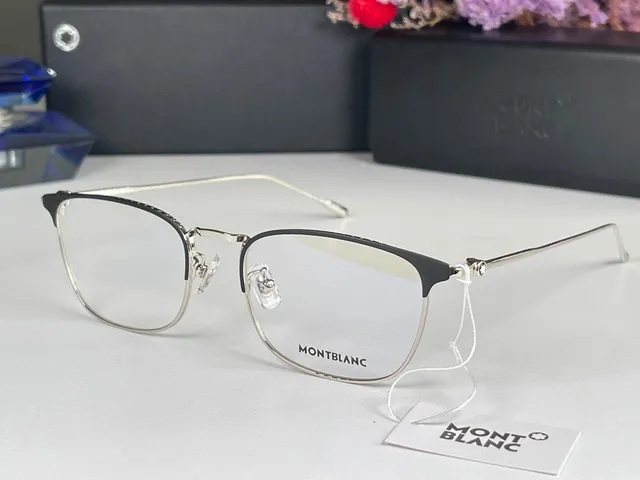 Montblanc Silver Black Rimless Metal Temple Optical Glasses 8