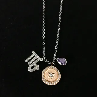 Collar Multi-Charm Pavé Estrella del Zodíaco y Gema de Piedra Púrpura