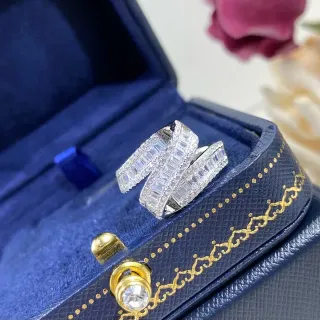 Multi-Row Baguette-Cut Pave Twisted Band Ring