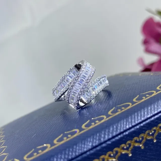 Multi-Row Baguette-Cut Pave Twisted Band Ring 2
