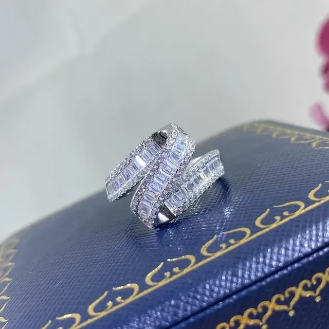 Multi-Row Baguette-Cut Pave Twisted Band Ring 5