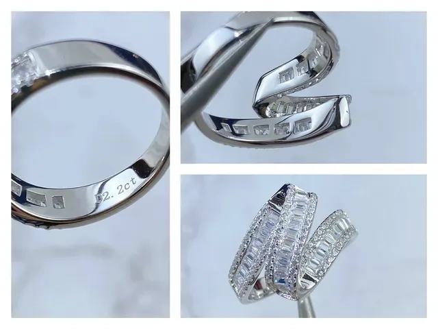 Multi-Row Baguette-Cut Pave Twisted Band Ring 6