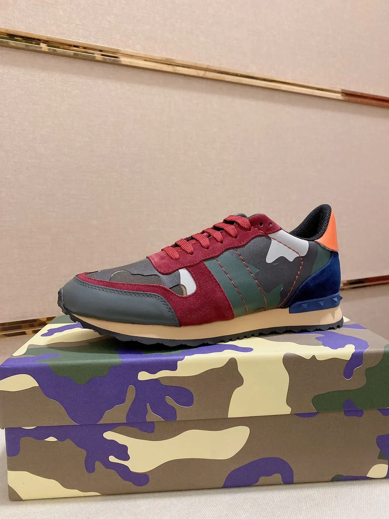 Multicolor Camouflage Paneling Suede And Synthetic Overlays Sneakers 1