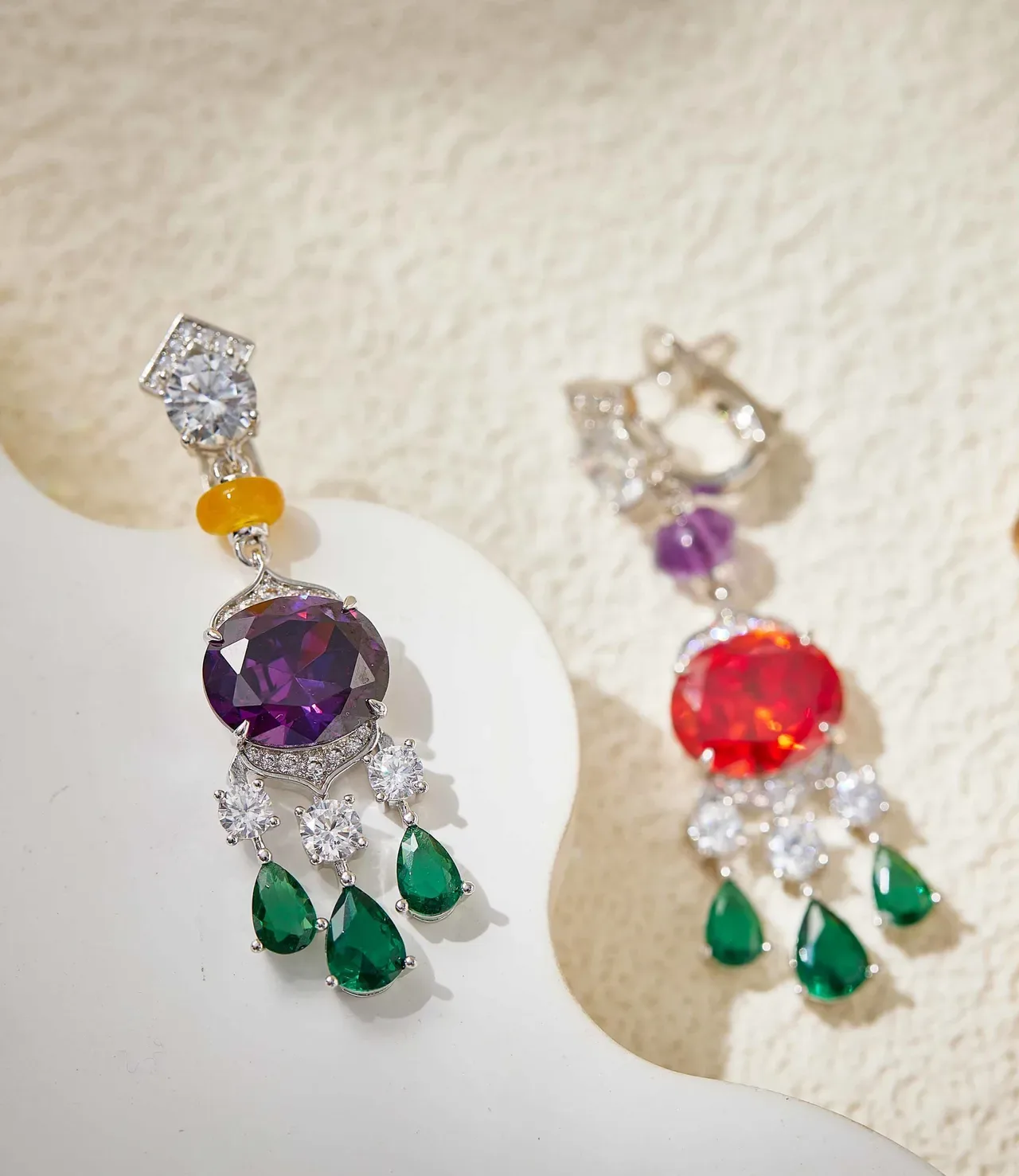 Multicolor Faceted Gemstone Chandelier Dangling Earrings 1