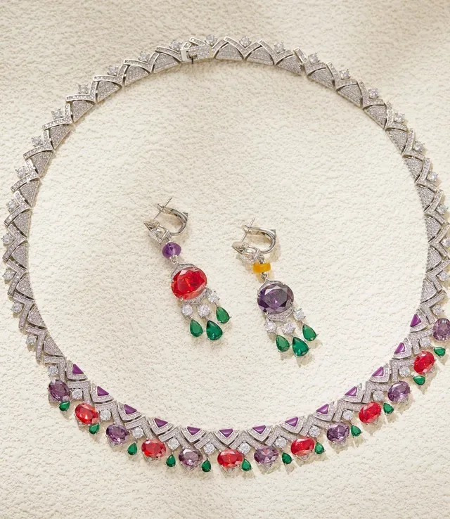 Multicolor Faceted Gemstone Chandelier Dangling Earrings 4