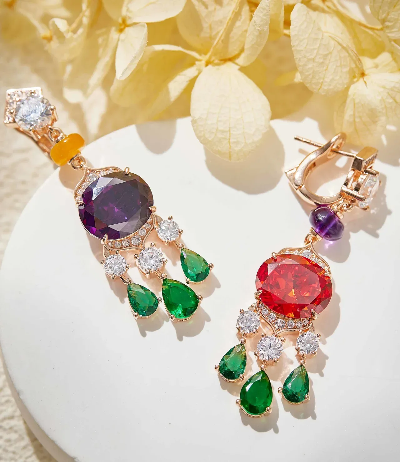 Multicolor Faceted Gemstone Chandelier Dangling Earrings 6